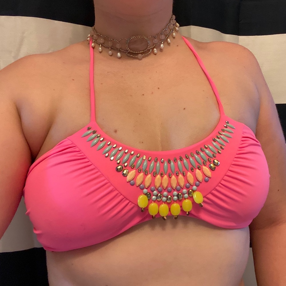 Neon pink beaded bikini👙 top size L